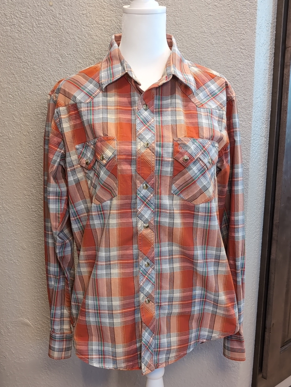 Wrangler Women's Orange Plaid Button-Up Shirt